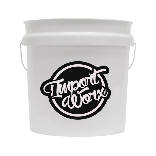 White bucket with 'Import Worx' logo on a white background
