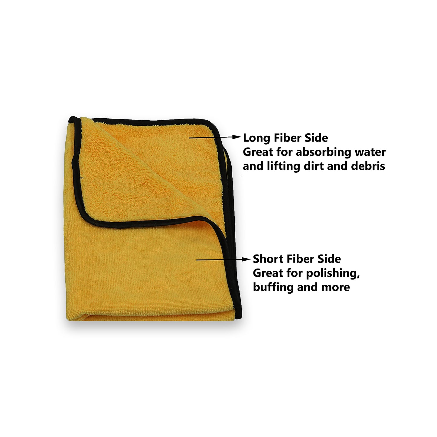 ImportWorx 400 GSM Binding Long/Short Double Sided Microfiber Towels, 16" x 16" Gold/Black