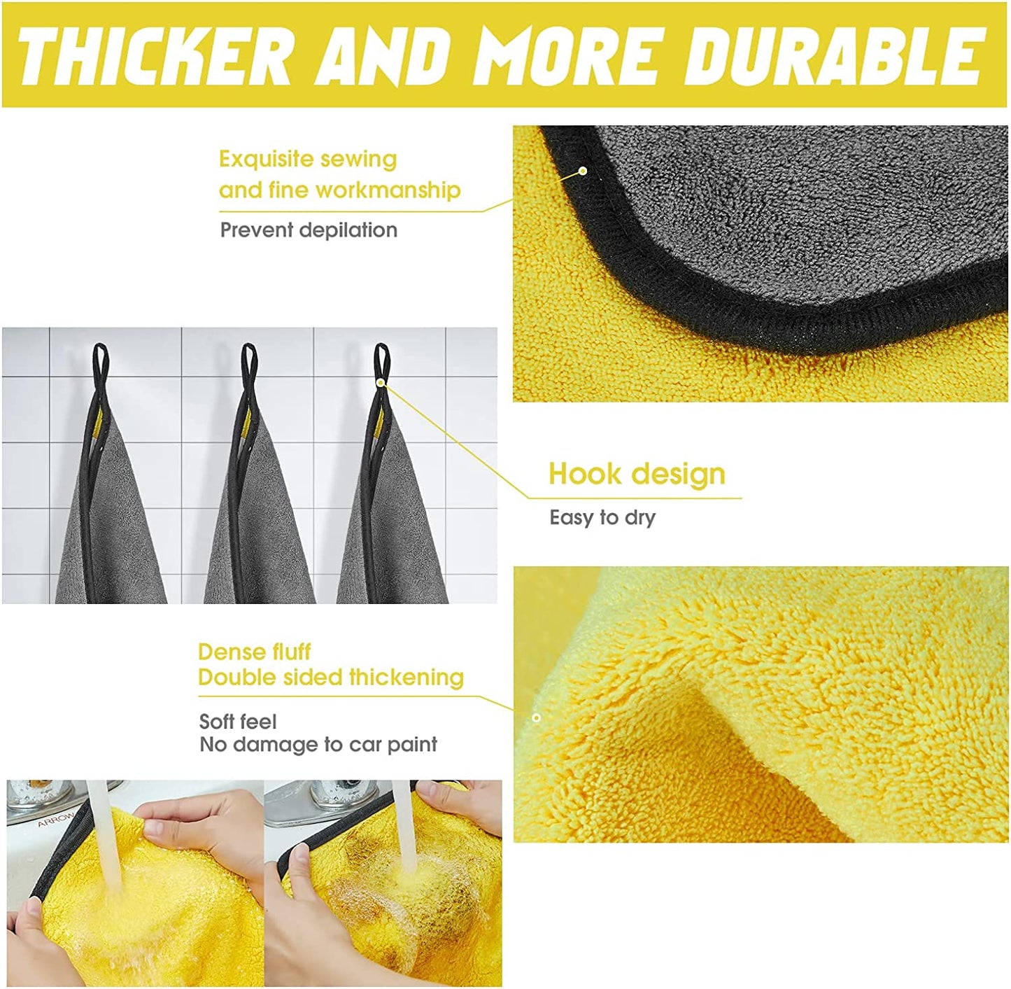 ImportWorx Double Sided Yellow/Gray Coral Fleece Microfiber Towels 16" x 12"