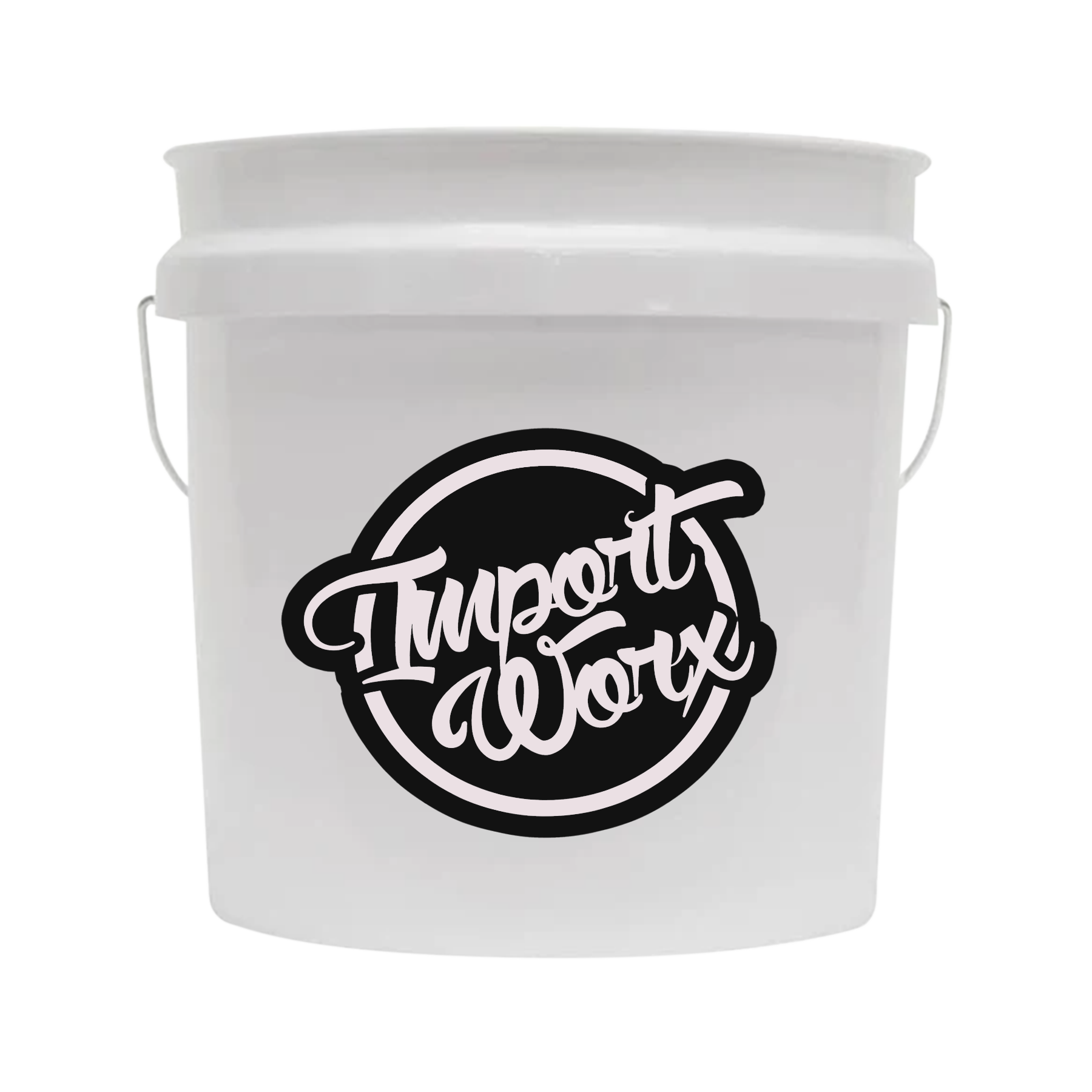 White bucket with 'Import Worx' logo on a white background