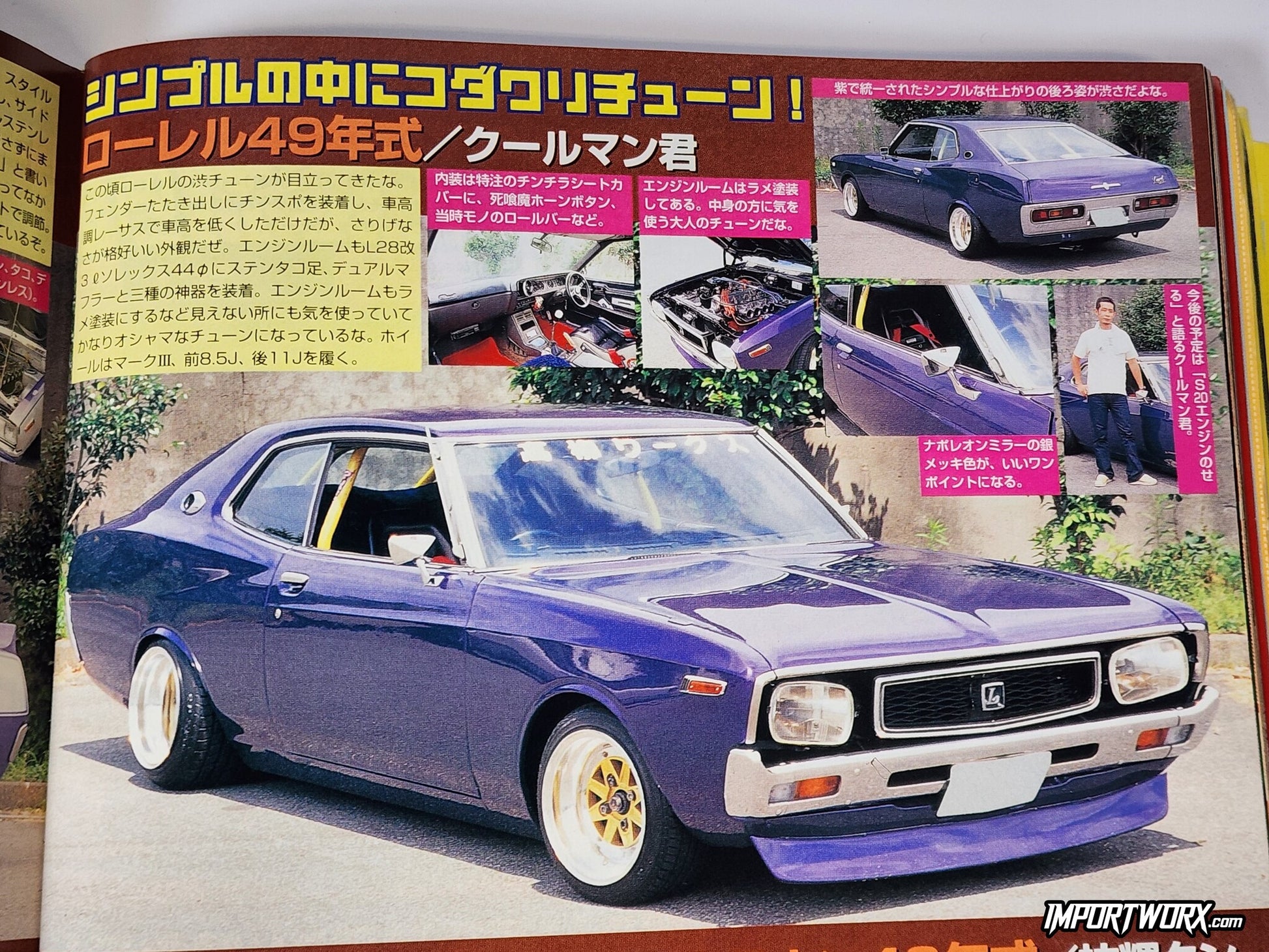 February 2004 issue purple 1972 Nissan Laurel SGX kaido racer with SSR Mark 3 wheels