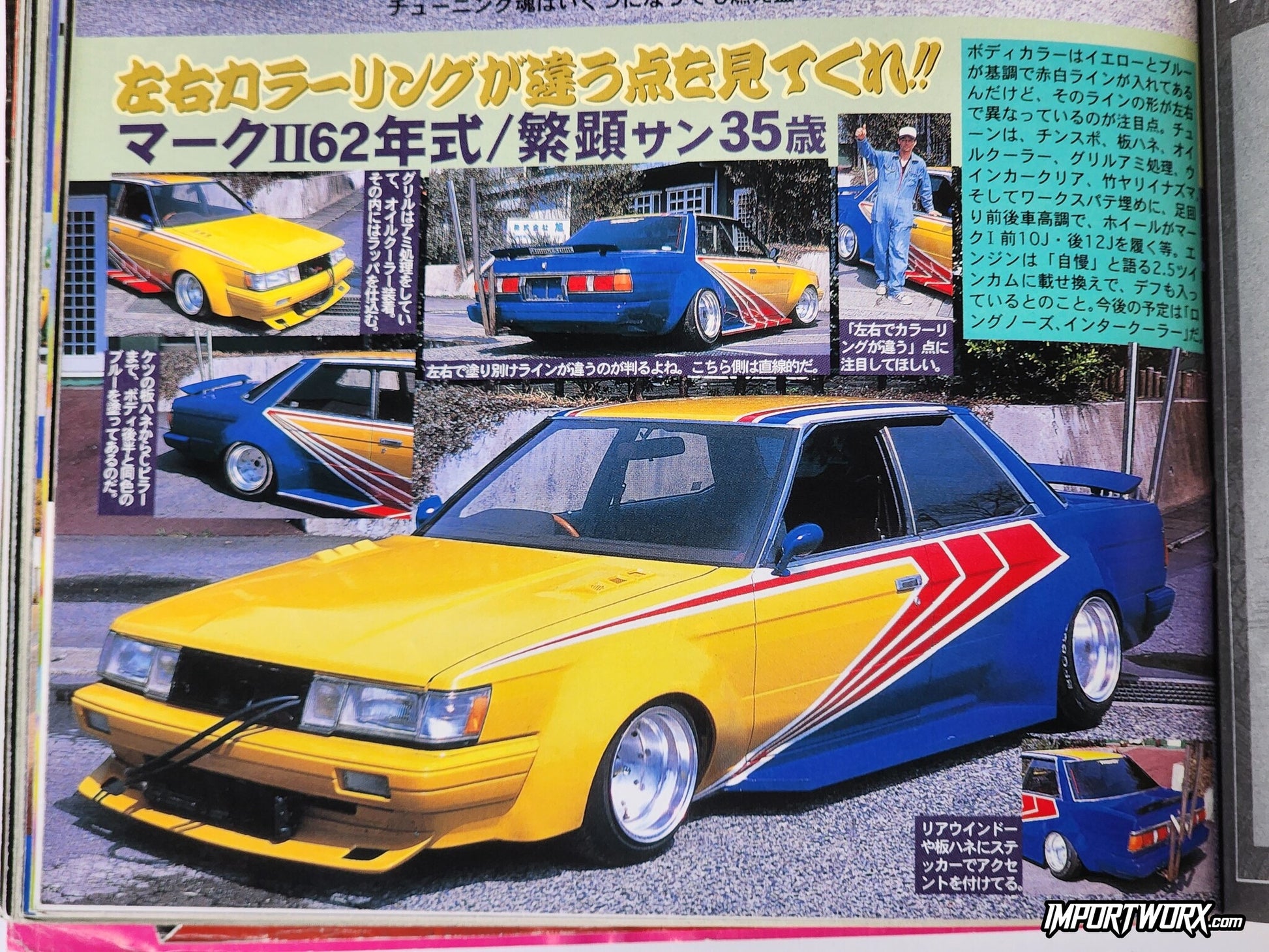 Champ Road October 2007 issue: a yellow and blue split-tone Mark II on SSR Mark 1 wheels.