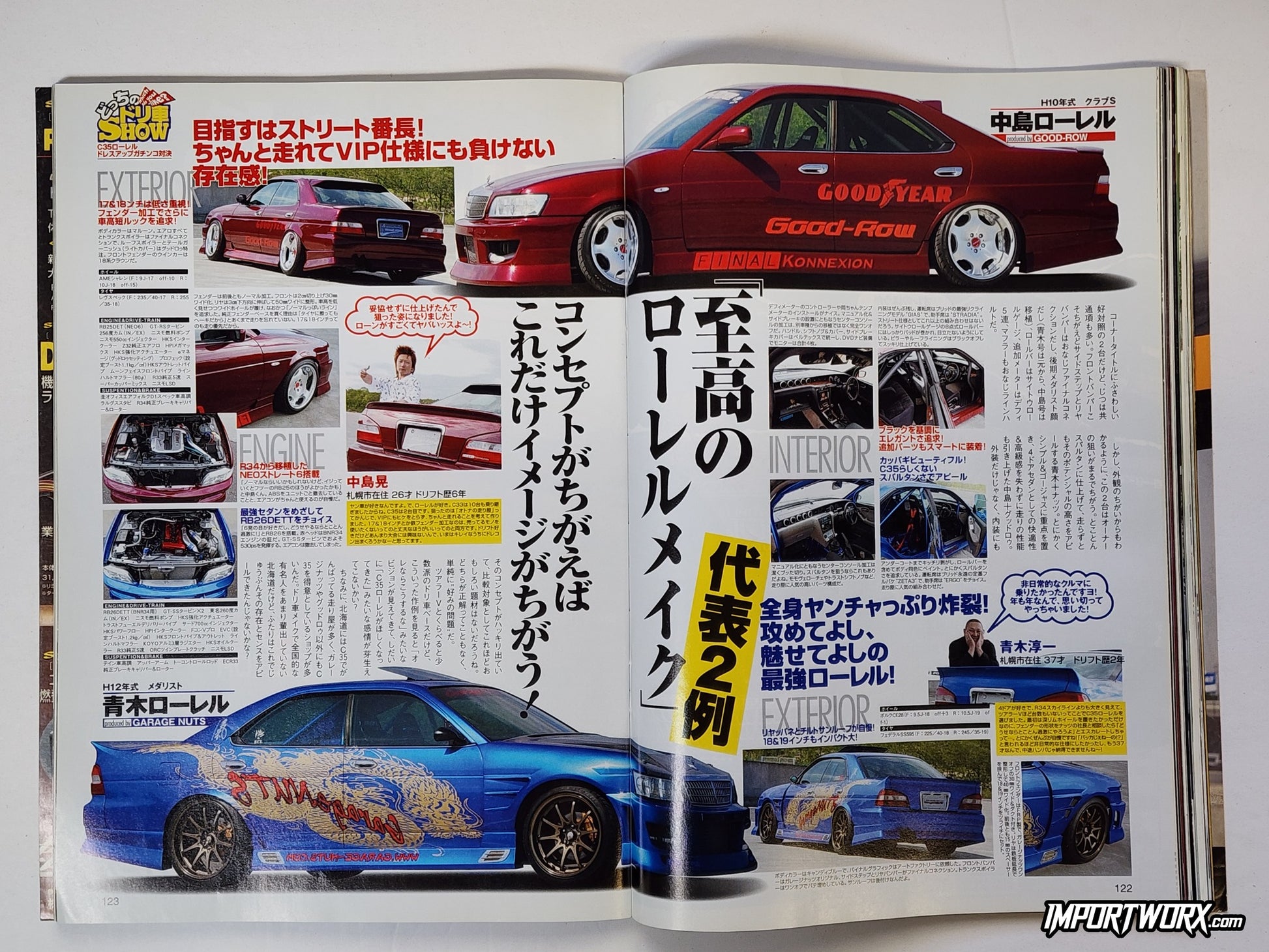 Nissan Laurel with RB26 engine, blue and red color scheme, page 122, Drift Tengoku Aug 2007
