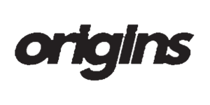 Black 'origins' logo on a white background