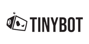 Logo of TinyBot with a stylized robot cube on a white background