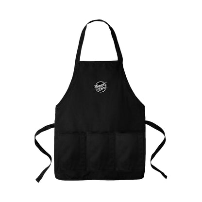 Black apron with importworx circle logo on a white background